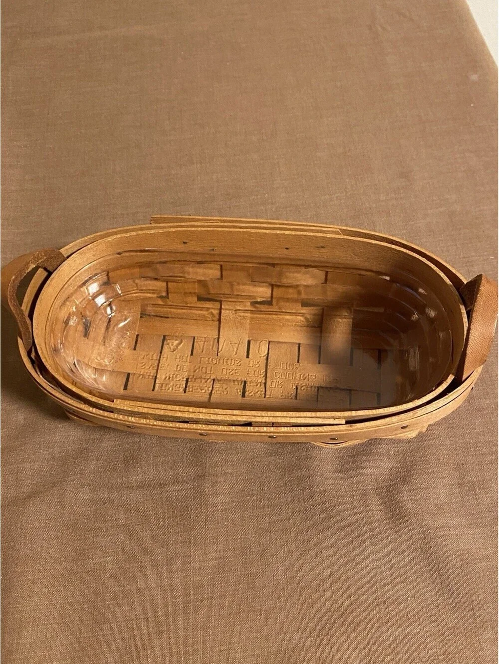 Longaberger 1997 Lavender Booking Basket W/ Protector 6 x 2 Leather Handles